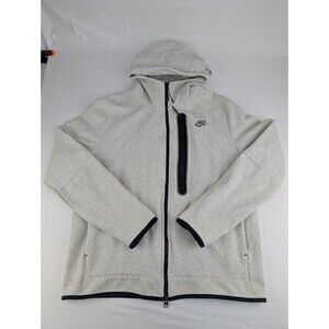 Men's L Nike Tech Fleece Hoodie White Gray Sportswear Full Zip